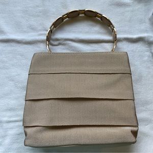 Vintage Ferragamo top handle ruffled Vala bag, cream color